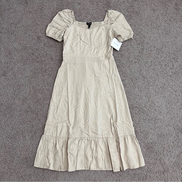 Ellen Tracy Sweetheart Neckline Puff Sleeve Linen Blend Midi Dress Womens S - Picture 1 of 16
